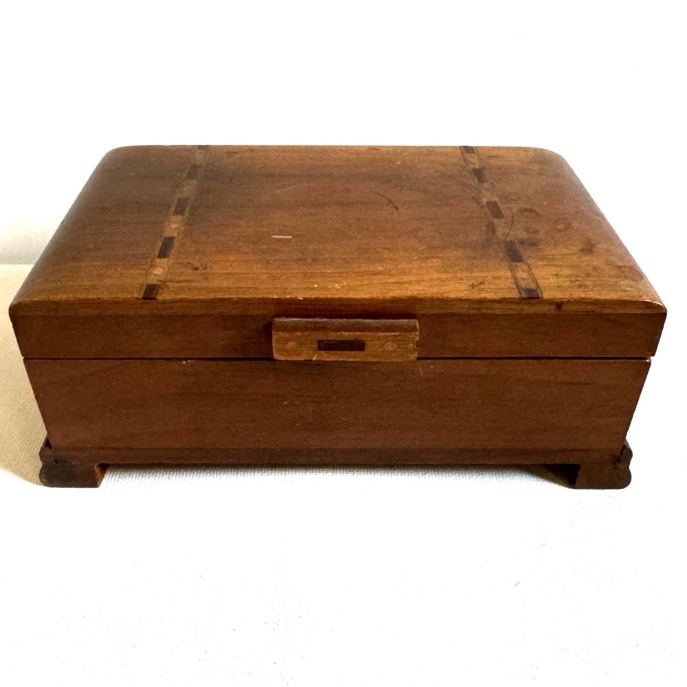 Vtg Thorens Art Deco Inlay Wooden Jewelry Music Box Chest Swiss Works MCM